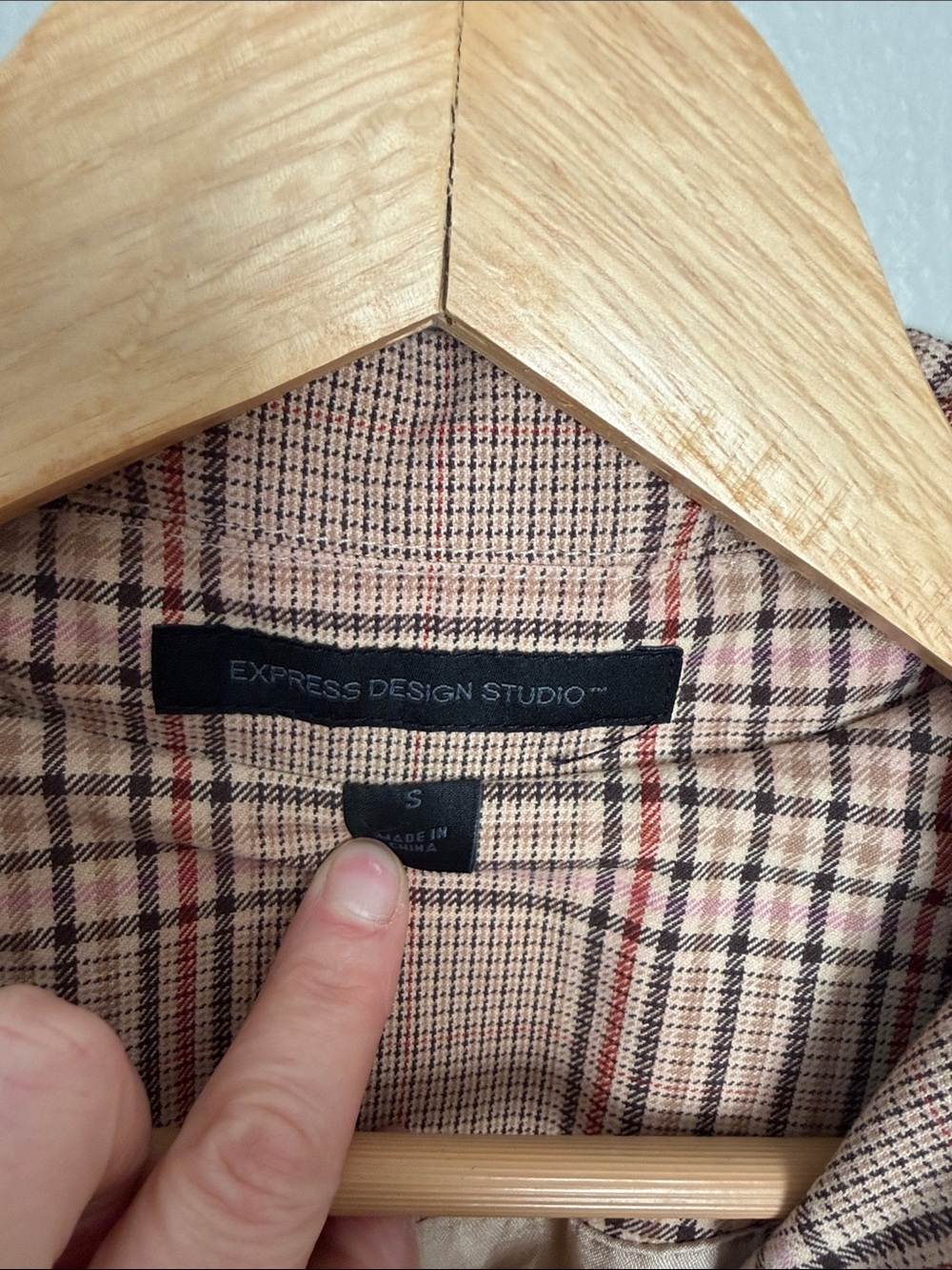 Express Design Studio Plaid Double-Breasted Trench Coat - Pink/Tan small - Picture 2 of 11